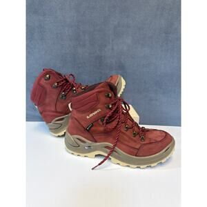 Lowa Renegade GTX Mid Red Leather Hiking Trekking Boots Women's sz7.5